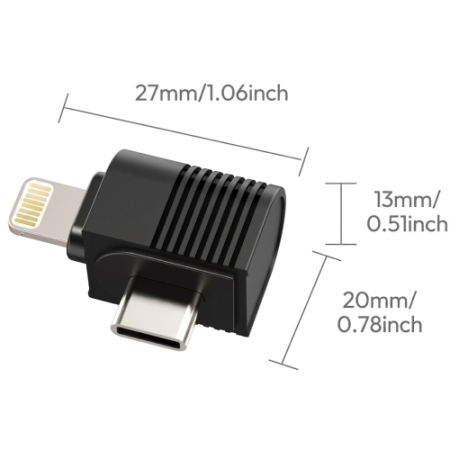 Ulanzi A013 - odbiornik, adapter USB-C do Lightning do bezprzewodowego zestawu mikrofonów A100 - wymiary